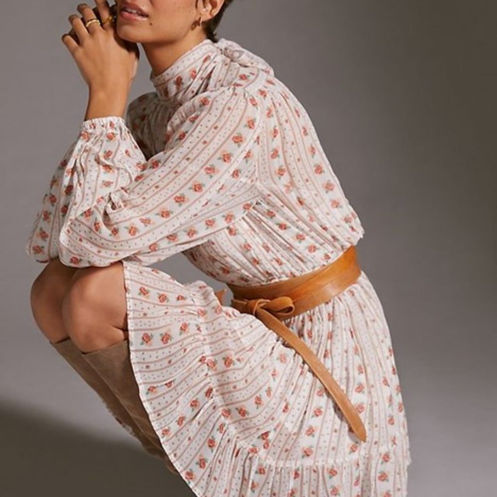 Anthropologie X Let Me Be Mock Neck Sheer Mini Dress